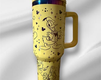 Donald Duck Tumbler: 40oz Yellow Rainbow Plated Laser Engraved Cup