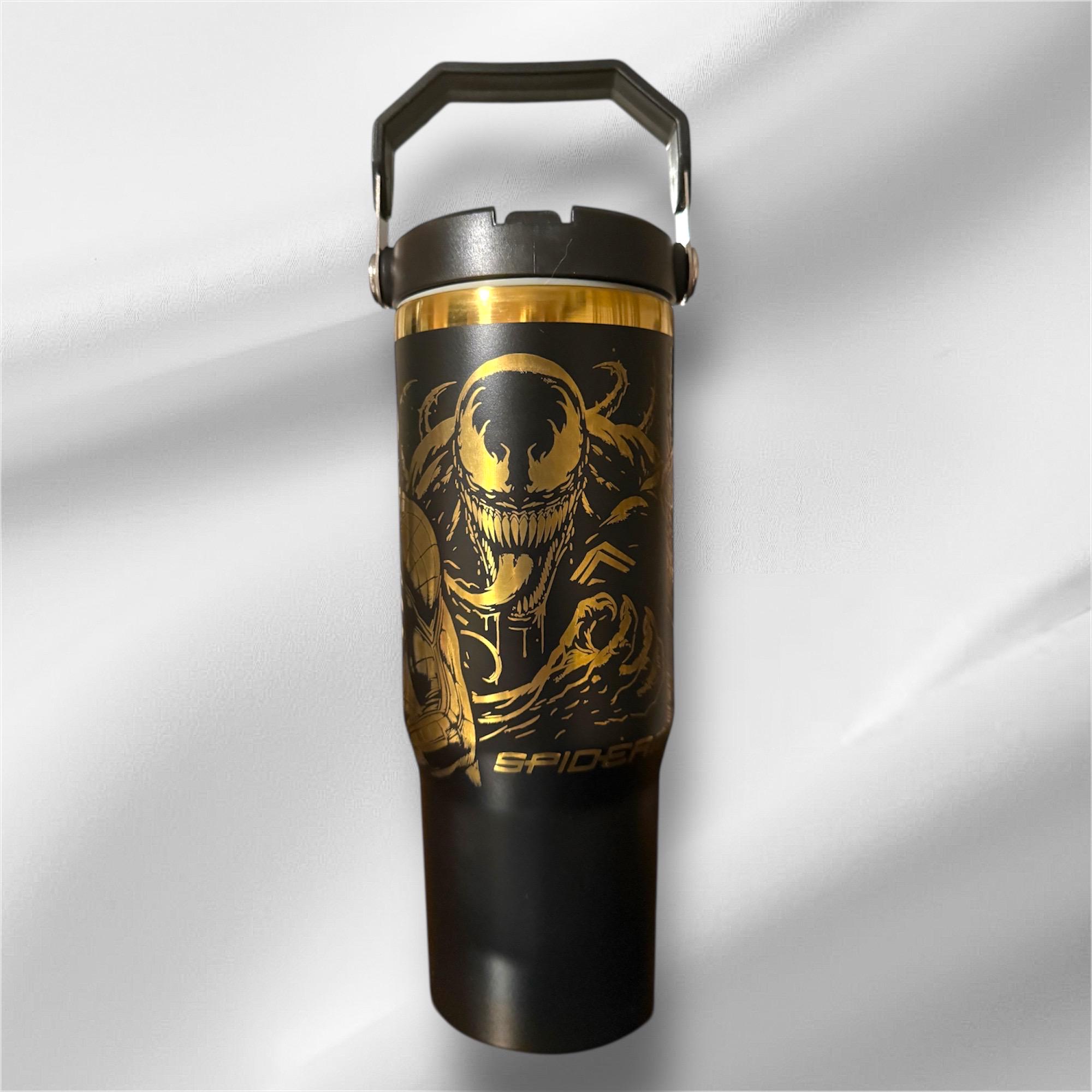 30z R Us 30z Gold Accent Spider-man Tumbler | Laser Engraved Tumbler | Handle ...