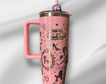 Barbie Pearlized Tumbler: Laser Engraved 30oz with Lid and Straw