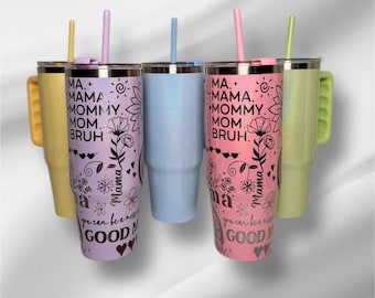 Pearlized Mama Tumbler | Laser Engraved 30oz with Handle & Straw