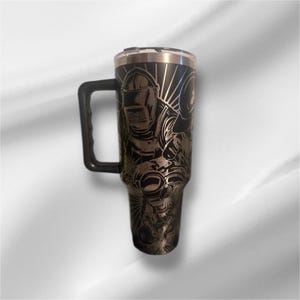40z Black Welding Tumbler | Laser Engraved Tumbler | Handle, Lid and Straw Included.