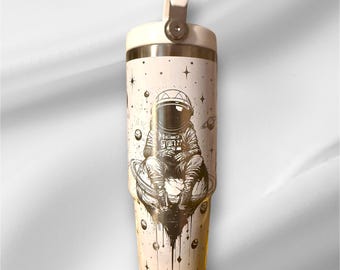30z Astronaut Tumbler |  Laser Engraved Tumbler | Handle, Lid and Straw Included