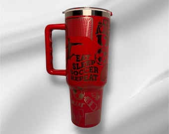 40oz Soccer Tumbler | Laser Engraved Tumbler | Handle, Lid and Straw Included
