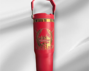 30z Red Sox Tumbler  | Gold plated Laser Engraved Tumbler | Handle, Lid and Straw Included
