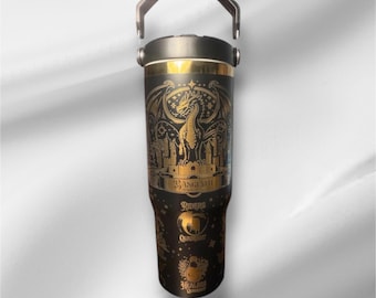 30z Gold Akzent vierter Flügel Becher | Laser gravierte Becher | Griff, Deckel und Strohhalm inklusive