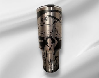 Czarny kubek mechaniczny 40z | Kubek grawerowany laserowo | Uchwyt, pokrywka i słomka w zestawie