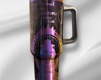 Vaso de bruja malvada Maléfica: grabado a láser, 40 oz, con tapa y pajita