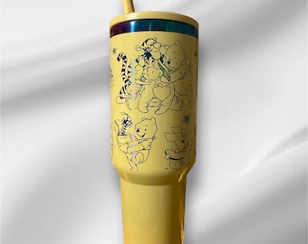 Winnie the Pooh Tumbler: 40 oz Yellow Rainbow Plated Laser Engraved Cup