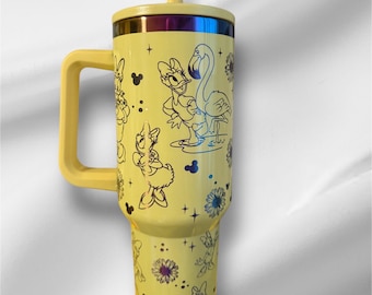 Daisy Duck Tumbler: 40oz Yellow Rainbow Plated Laser Engraved Cup