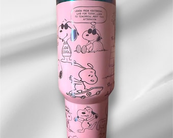 Snoopy Peanuts Tumbler: Laser Engraved 40 oz with Lid and Straw
