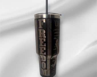 40oz “We the People” Tumbler | Laser Engraved Tumbler | Handle, Lid and Straw Included