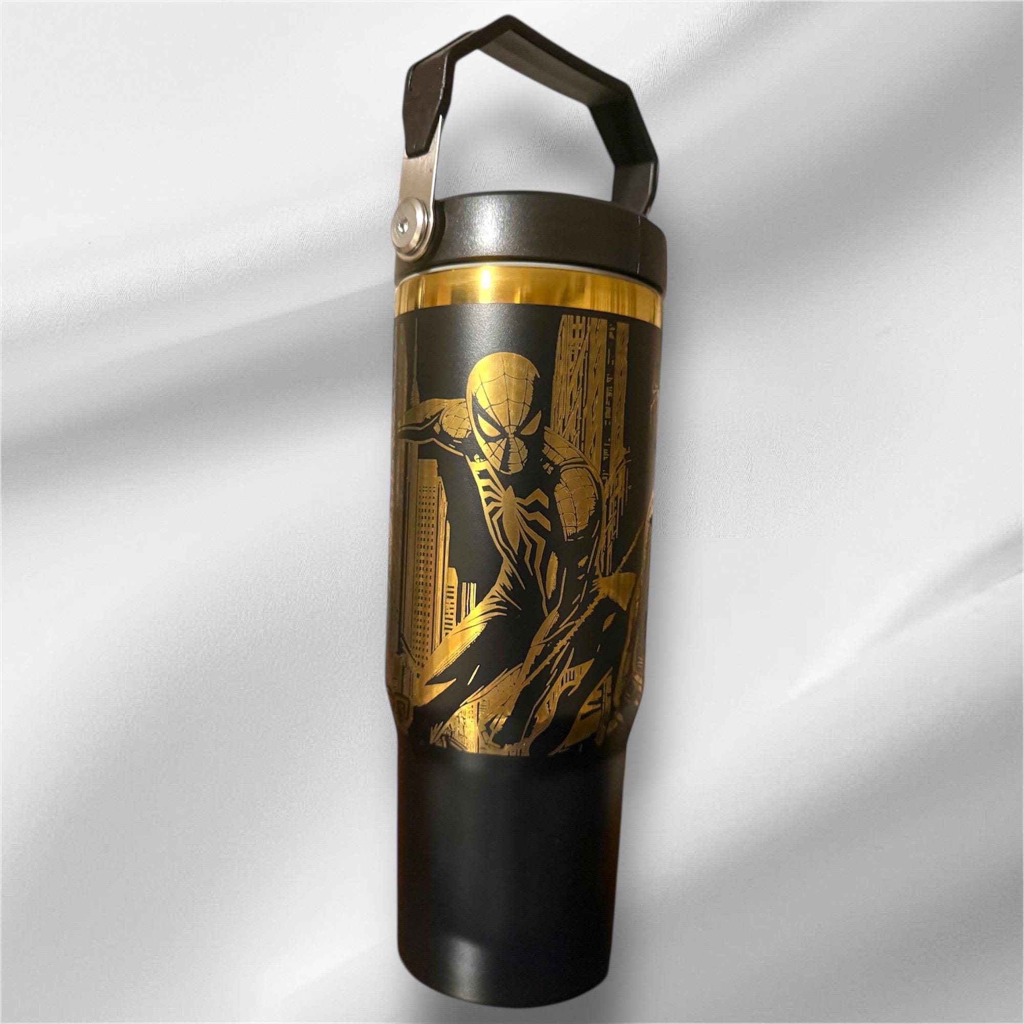 30z R Us 30z Gold Accent Spider-man Tumbler | Laser Engraved Tumbler | Handle ...