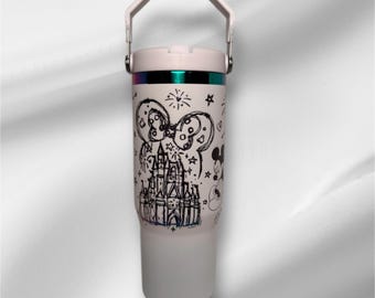 30z Rainbow Accent Disney Tumbler | Laser Engraved Tumbler | Handle, Lid and Straw Included