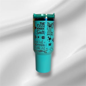 40 oz Rainbow Accent Mermaid - Seascape Scene Tumbler | Laser Engraved Tumbler | Handle, Lid and Straw Included