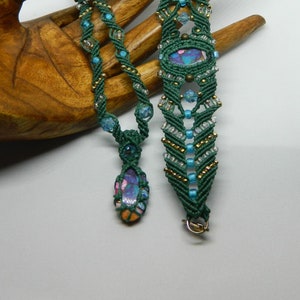 conjunto de colar e pulseira de macramê, cristais Swarovski, contas de vidro, cordão de macramê, turquesa Spiny Oyster rosa
