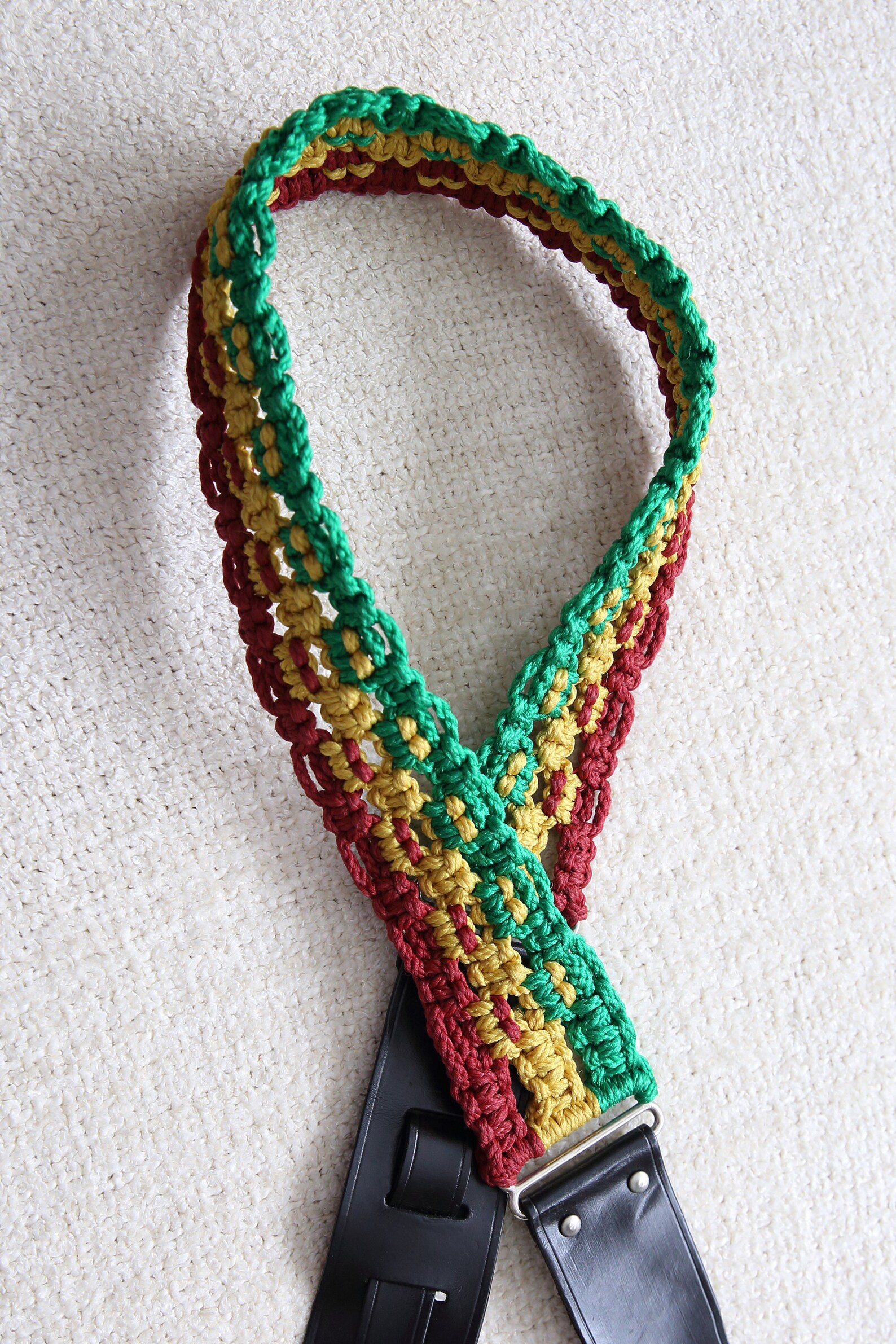 Guitar Strap Macrame Red Yellow and Green Etsy