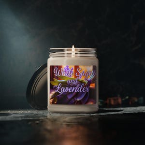 Calming White Sage and Lavender Candle, 9oz Aromatherapy Candle, Gift for Relaxation, Home Decor, Spa Gift