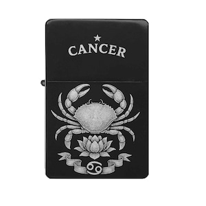 Cancer Zodiac Lighter – Engraved crab motif with lotus, customizable, gift idea for astrology fans, zodiac sign