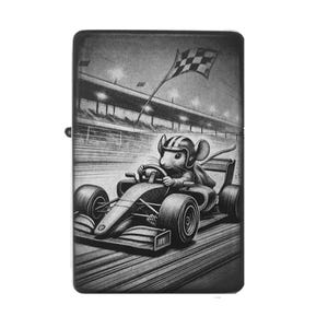 Motorsport Go-Cart Muis Aansteker – Gepersonaliseerd cadeau voor racefans en coureurs, grappige dierenfoto's, grappige dieren
