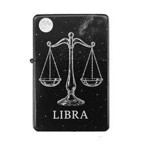 Libra Zodiac Lighter – Libra engraving design with night sky, customizable with desired text, astrology gift idea