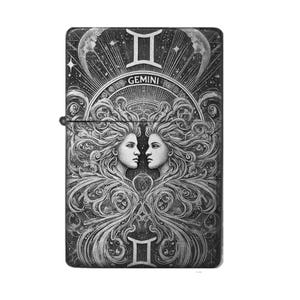 Gemini Horoscope Lighter – Gemini motif with engraving, astrological gift, zodiac sign lighter customizable