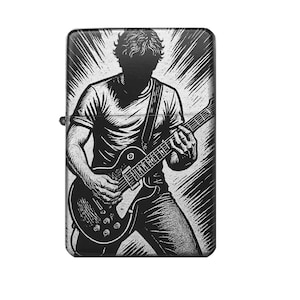 Lighter with guitarist engraving – Personalized petrol lighter for musicians & rock fans, gift idea with desired text, guitar player