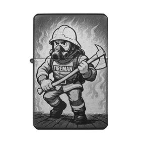 Engravable lighter with comic firefighter hero – gift idea for firefighters & fans, personalizable gift for emergency services