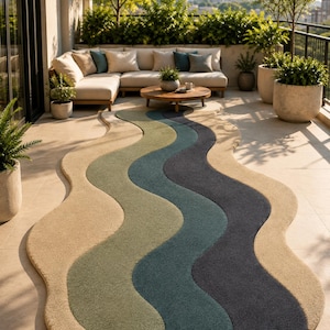 Custom Irregular Wavy Hand-Tufted Wool Rug | Flowing Color Block Statement Area Carpet