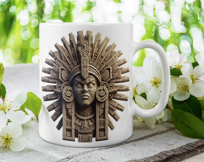 Mesoamerican Inspired Ceramic Mug: Aztec Art Coffee Cup for History Enthusiasts & Home Decor