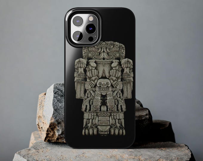 Phone case with Mayan Aztec Mesoamerican motifs. Ancient art design for history buffs.