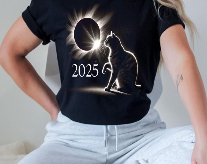 Celestial Cat Eclipse Tee: Unisex Galaxy Astronomy Shirt for Space Enthusiasts and Stargazers