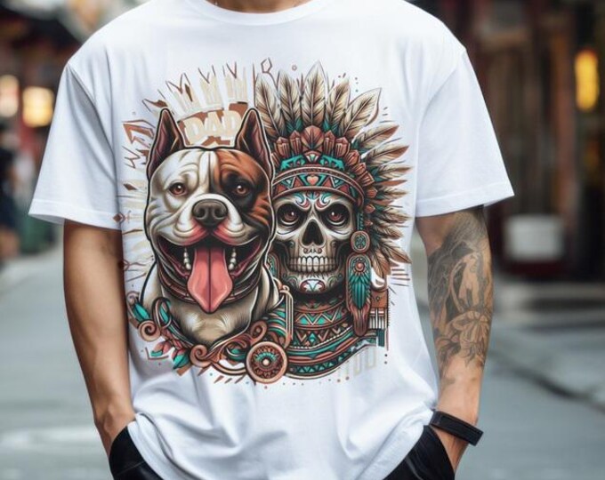 Vibrant Aztec Pitbull Dad Shirt: Personalized Mexican-Inspired Gift for Dog-Loving Fathers