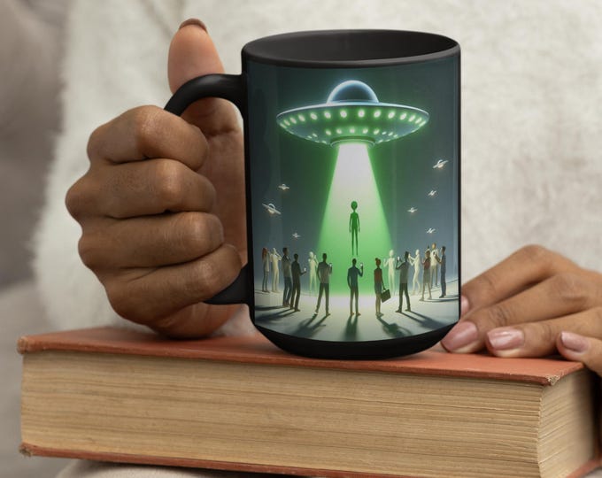 Extraterrestrial UFO Coffee Mug: Alien Abduction Tea Cup for Space Enthusiasts and Galactic Fans