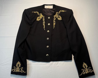 Evan-Picone geborduurd avondjack dames 8 vintage kamgaren zwart goud