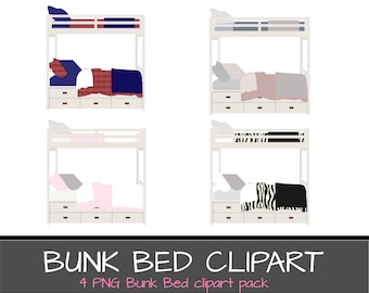 BUNK BED ClipArt, Kids Girl Boys Bedroom Digital Art, dorm room images teen plaid pottery barn