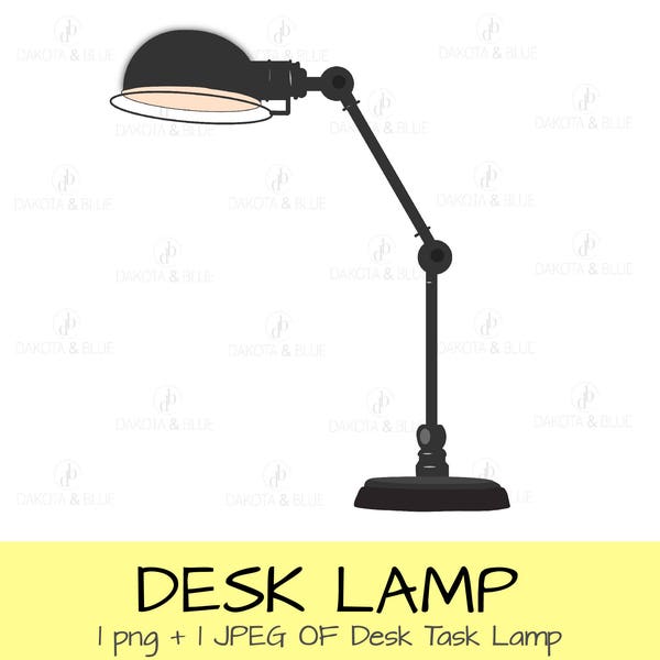 Black desk lamp clipart, Interior design, digital artwork, illustration, task light, Instant Download, PNG, office images