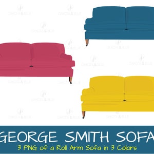 GEORGE SMITH SOFA, Roll Arm Sofa Living Room Furniture Clipart, Digital Image, Instant Download,