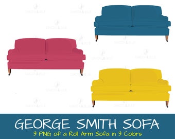 GEORGE SMITH SOFA, Roll Arm Sofa Living Room Furniture Clipart, Digital Image, Instant Download,