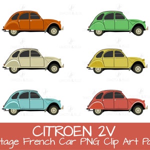 RETRO CAR Citroen 2CV, vintage car clipart, digital images, instant download, PNG, european cars, french, vehicles