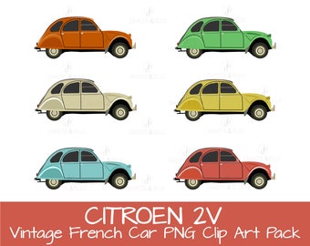 RETRO CAR Citroen 2CV, vintage car clipart, digital images, instant download, PNG, european cars, french, vehicles