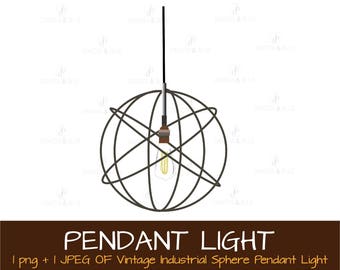 Vintage Industrial Sphere Pendant Light Clip Art Digital Image INSTANT DOWNLOAD, furniture clipart, restoration hardware, interior design