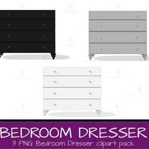 Bedroom Dresser Clipart, Furniture, chest of drawers, closet clothes instant download digital PNG files