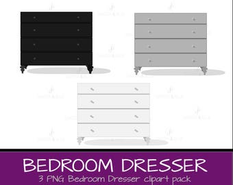 Bedroom Dresser Clipart, Furniture, chest of drawers, closet clothes instant download digital PNG files