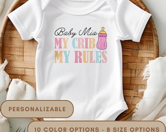 Personalized Baby Onesie® My Crib My Rules, Custom Mini-Boss Infant Bodysuit, Unisex Newborn Gift for Baby Shower or Birth