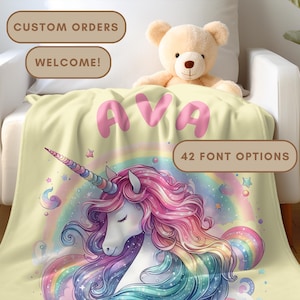 Unicorn Custom Name Blanket, Personalized Baby Blanket Girl, Warm Lightweight Rainbow Unicorn Blanket for Kids & Adults
