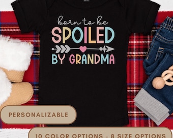 Grandma Infant Onesie® Black, Personalized Baby Reveal Bodysuit for New Grandparents, Spoiled by Nana Baby Shower Gift