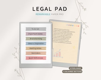Legal Pad reMarkable Paper Pro, Notepad, Meeting Notes, Business Planner, ReMarkable 2 Template, Daily To Do, Notebook, List Digital