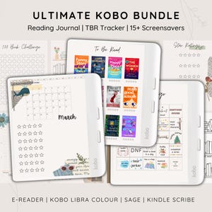 Il pacchetto definitivo di diario di lettura Kobo per Kobo Libra Colour, TBR Tracker, recensioni di libri, screensaver Kobo, Kindle, scaffale digitale
