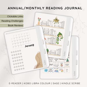 Boho Kobo Reading Journal Planner per Kobo Libra Colour, Sage, Elipsa, E-reader Reading Tracker, Digital Bookshelf, TBR Tracker, Diario