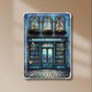 Magical Bookstore Kindle Insert For Clear Case, PRINTABLE, Bookshop Insert, Fantasy Insert, Blue, Kindle Cover, Kindle Stickers